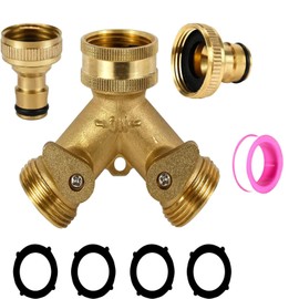 Diverter Brass Manifold Bidirectional Washing Machine Hose Connector 3/4 Inch Includes 4 Rubber Gaskets, 1 Raw Tape 2 A15 Copper Natural Color Nipples, Plumbing Fittings for Faucet Water Connection
