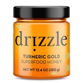 Drizzle Turmeric Gold Raw Honey - All Natural Pure Raw Honey with Organic Turmeric, Unfiltered, Use in Tea, Golden Milk, & Coffee, Sugar Substitute, Certified Kosher - 13.2 oz Jar (375 g)