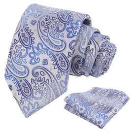 Alizeal Mens 3.15'' Paisley Tie Set with Hanky Casual Floral Necktie Set, Light Blue