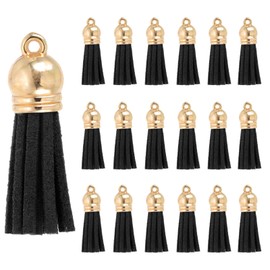 PATIKIL 1.5 Inch Leather Tassels, 100 Pcs Faux Leather Suede Tassel Keychain Charm Bulk with Gold Cap for DIY Craft Decor Handbags Bracelets Jewelry Making Keyring, Black