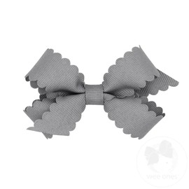 Wee Ones Girls' Classic Grosgrain Hair Bow with Scalloped Edges and Plain Wrap Center on a WeeStay Hair Clip, Mini, Gray