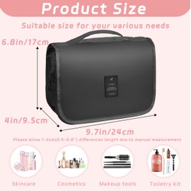 YEMEDA Toiletry Bag Travel Bag with Hanging Hook, Waterproof Capacity Hanging Multifunctional Makeup Bag for Toiletries, Portable Cosmetic Bag Travel Organizer for Women and Men(Black Pure)