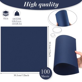 Ctosree 100 Sheets 12 x 12 Inches Cardstock Scrapbook Paper 180 Gsm 65lb Cover 120 lb Thick Heavyweight Creative Card Making Supplies for Printer Invitations Menus Collection DIY Projects (Navy Blue)