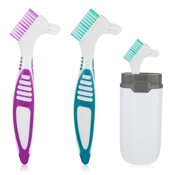 Lusofie 2Pcs Denture Brush, Effective Denture Toothbrush with Carrying Case