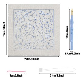 Allazone Punch Needle Embroidery Kit Frame - Square Fabric with Flower Pattern, Hoop, Yarns, Punch Needle (Pink and White)