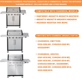 Stamped Emitter & Cast Iron Grill Grate Replacement Parts for Charbroil 463242715 463242716 Commercial Infrared 4B 463257520 463276016 466242715 466242815 G541-0016-W2 G533-2200-W1, 17x9.5'', 3PCS Set