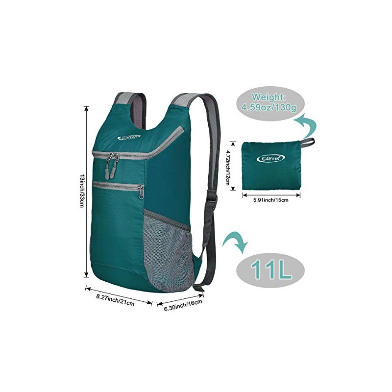 G4Free Lightweight Casual Daypack 11L Foldable Backpack Camping Packable Rucksack