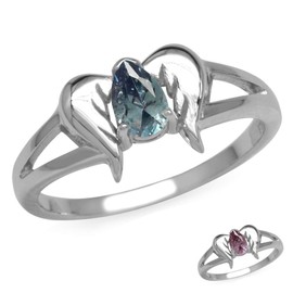 Silvershake Simulated Color Change Alexandrite 925 Sterling Silver Angel Wings Ring Size 8