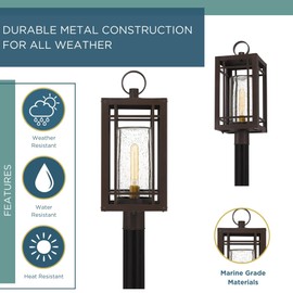 Quoizel Pelham Outdoor Post Lantern, Coastal Armour 23.75 Inch 1-Light Western Bronze Post Light, Outside Pole Light Fixture for Patio, Porch, Fences, Garden, Pool, Entryway or Driveway