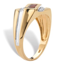 PalmBeach Men's Yellow Gold-plated Sterling Silver Square Genuine Red Garnet and Diamond Accent Diagonal Ring Sizes 8-13 Size 12