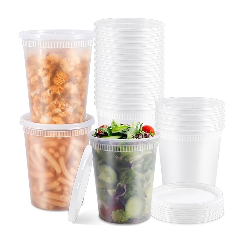 32oz plastic soup/Food container with lids (100 Pack)