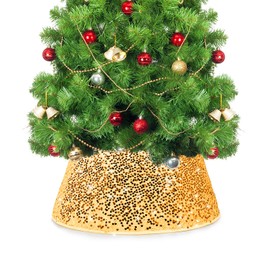 LACGO Christmas Tree Collar Skirt, Glitter Sequins Xmas Tree Base Collar for Christmas Decor Glitter Rustic Christmas Tree Stand Cover Ring for Winter Holiday Party Christmas, 60cm/24inch (Gold)