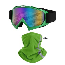 LJDJ Ski Goggles, Snowboard Motorcycle Goggles with Reflective Winter Neck Gaiter Face Cover for Youth Teens Men Women (Green)