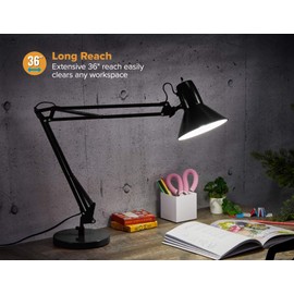 Bostitch Office VLF100D Swing Arm Desk Lamp, Metal, 36" Reach with Multi-Joint Adjustment, Includes Replaceable LED Bulb (VLF), Black