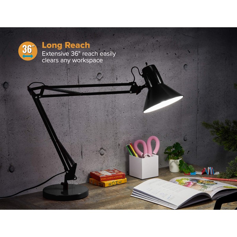 Bostitch Office VLF100D Swing Arm Desk Lamp, Metal, 36" Reach