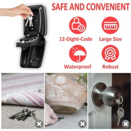 Key Safe Outdoor Police Approved, Key Lock Box Wall Mounted Outside with Code, 12-Digit Combination Keysafe Lockbox for Home Garage Office Warehouse