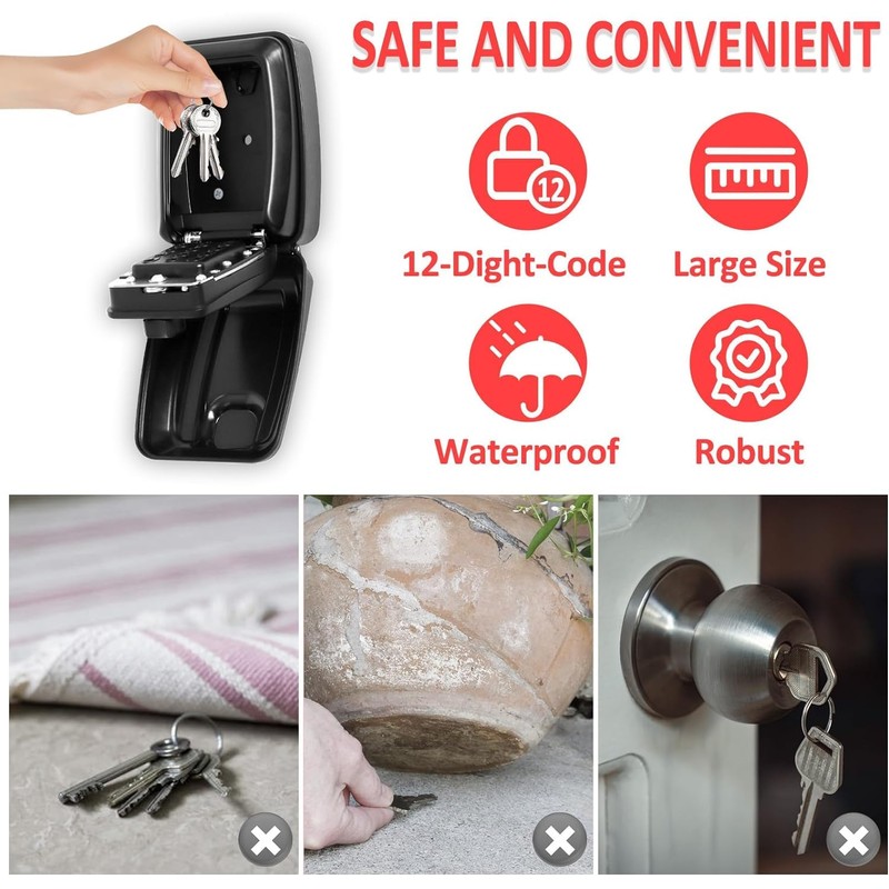 Key Safe Outdoor Police Approved, Key Lock Box Wall Mounted