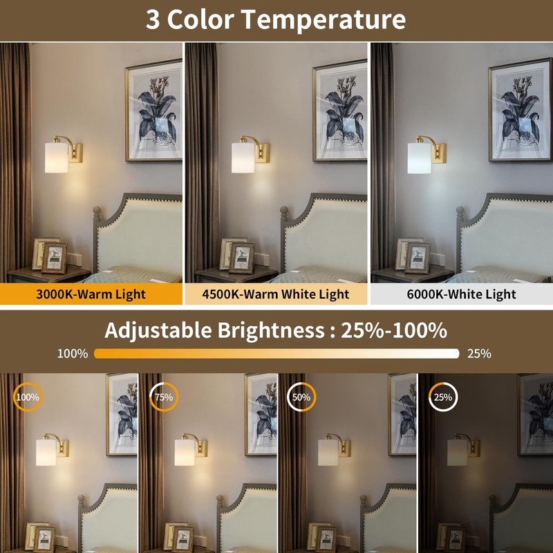 Gold Rechargeable Battery Operated Wall Sconces Set of 2 with