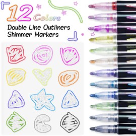 DAPAWIN Stocking Stuffers, Outline Glitter Markers for Teen Girls, 12 Self-Outline Metallic Shimmer Pens for Drawing, Christmas Gifts for Tweens, Art Supplies for Scrapbooking & Card Making
