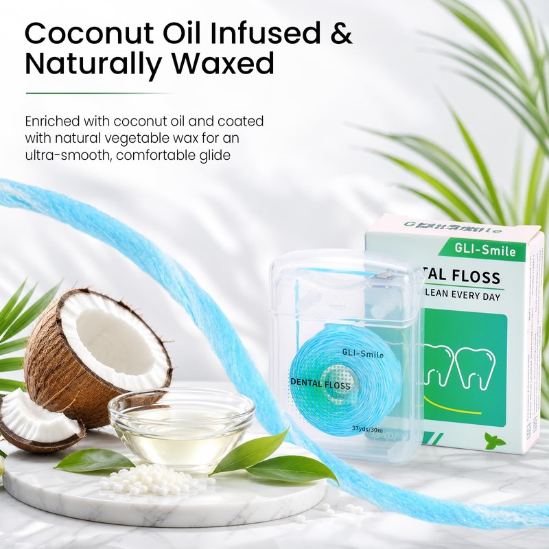 Coconut-Oil Infused Woven Dental Floss, Natural Vegetable Waxed, PFAS-Free, Deep