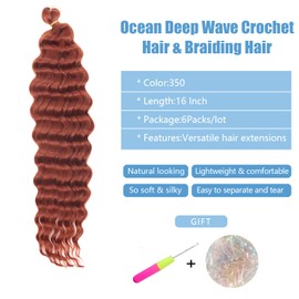 Ocean Wave Crochet Hair Ginger Braiding Hair for French Curl Crochet Braids Goddess Box Braids Crochet Hair Goddess Faux Soft Locs with Curly Ends 16 Inch 350 Curly Crochet Hair Extensions(6Packs)