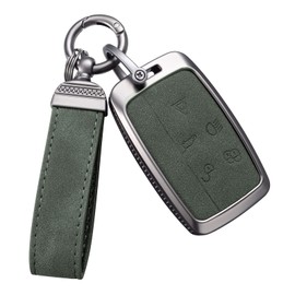 YO&YOYE Compatible with Land Rover Key Fob Cover with Keychain Leather Key Case Protector for Range Rover Evoque Sport Velar Land Rover Discovery Jaguar F-Pace F-Type XE XEL XF XFL XJ (Model1, Green)