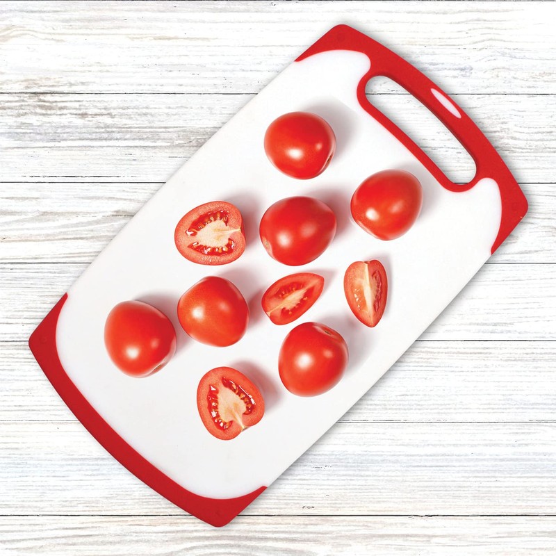 Starfrit 10-Inch x 6-Inch Antibacterial Cutting Board, White and Red