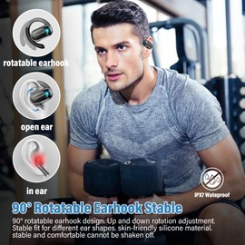 Conyat Open Ear Headphones Sport, 2025 Bluetooth 5.4 Earphones, Open Ear Headphones with ENC, 58H Playtime, Bluetooth Headphones with Microphone/LED Display, Black