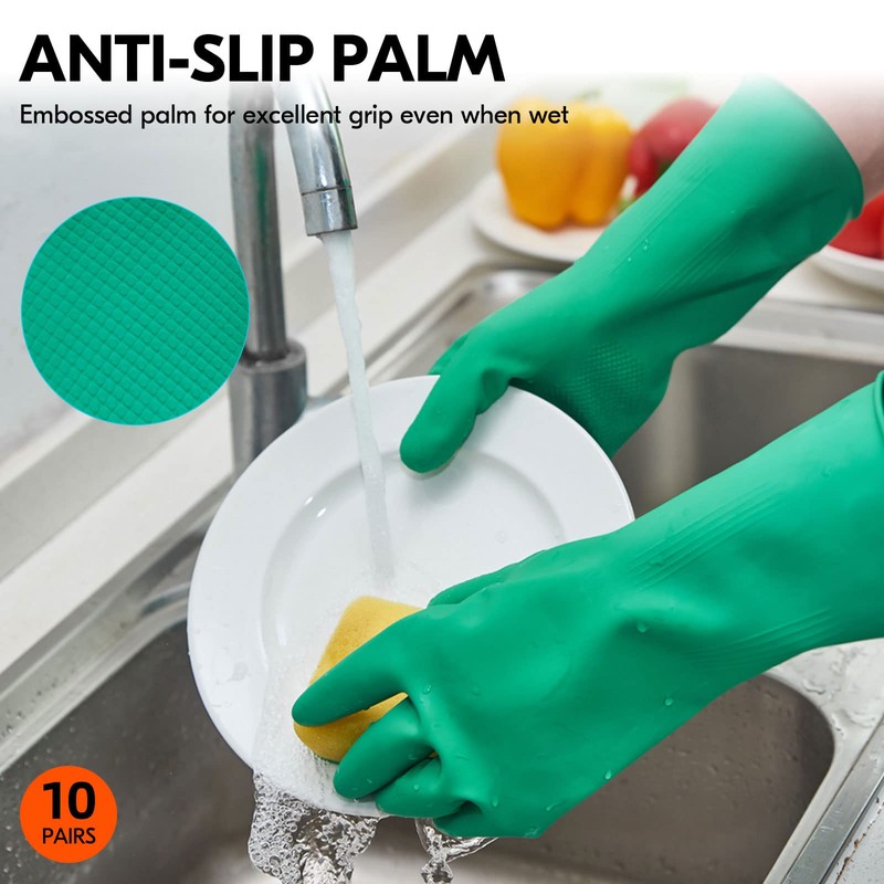 Vgo... 10-Pairs Reusable Household Gloves, Rubber Dishwashing gloves, Extra Thickness,
