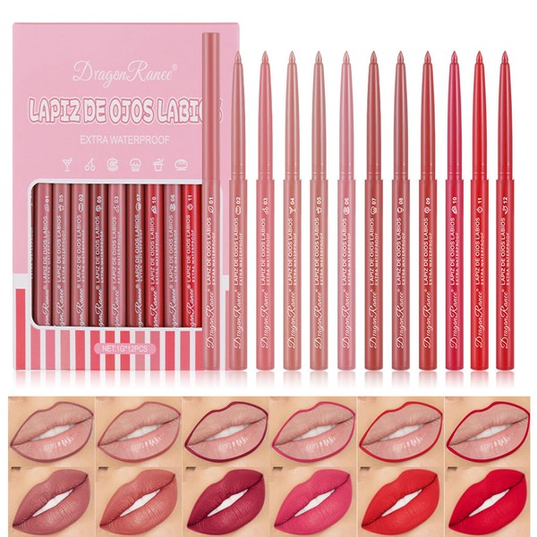 DENESTUP 12 Pcs Lip Liner Combo,Lip plumper and long-lasting Wear