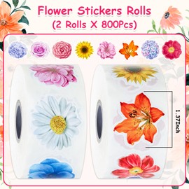 TORINALITAL 1200Pcs Flower Stickers, Flower Stickers Roll for Kids, Waterproof and Sun-Proof Flower Roll Sticker for Scrapbooks, Water Bottle, Gift Boxes, Party Decorations(16 Styles)