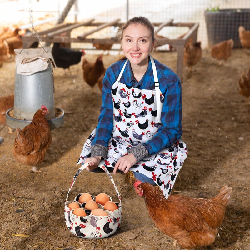 Cutecrop 2 Pcs Egg Collecting Apron with 15 Pocket Gathering