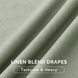 Sage Green Blackout Linen Curtains for Bedroom 90 Inches Long Back Tab Elegant Textured Thermal Insulated Black Out Room Divider Curtains for Living Room Sliding Doors 2 Panels Set 52x90