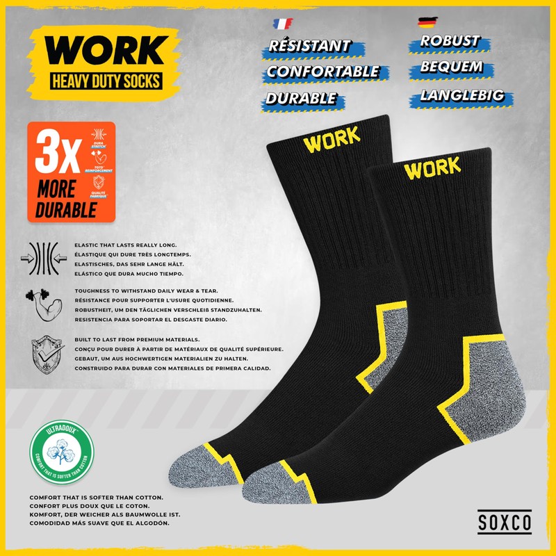 SOXCO WORK Socks for Men Crew Length Black Socks 10