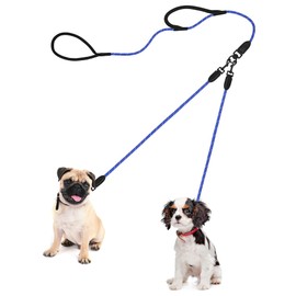 PetBonus Rope Double Dog Leash, No Tangle Dual Leash, Reflective Walking Training Lead with Two Comfortable Padded Handles, Lead Coupler for Medium Large Dogs (0.8 cm x 6.5FT, Blue)