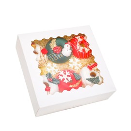 Gcardist Auto-pop Up White 20.3x20.3x6.4cm 12Pcs Cookie Box with Window Pastry Macaron Bakery Box For Packaging (8x8x2.5 inch)