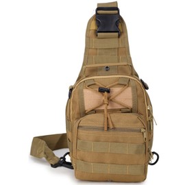 Rullar Small Hiking Daypack Tactical Sling Chest Bag Military Molle Multifunctional Shoulder Messenger Crossbody Backpack Hunting Camping Pack Khaki