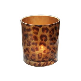 KiaoTime Glass Candle Holder Tealight Stand Cup Fragrance Warmer Leopard Print Candlestick Holder Desktop Centerpiece for Home Wedding Anniversary Table Décor