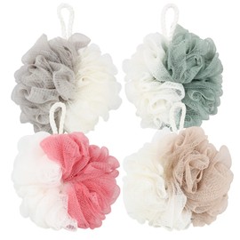 XTF2015 Bath Sponge Shower Loofahs, Soft Net Body Scrubber Sponge, Durable Dual-Color Bath Loofah Sponge Body Loofah Pouf, Pack of 4