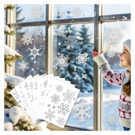 JEKUGOT 93Pcs Glitter Snowflake Window Stickers Silver, Reusable Self Clings Christmas Window Stickers, Christmas Window Decorations Clings for Christmas Window Display Decoration