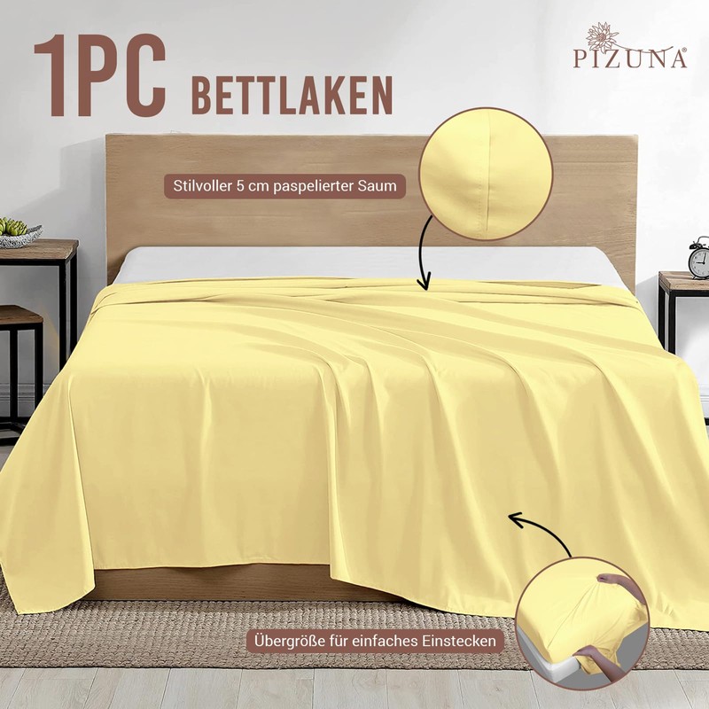 Mild Yellow Bed Sheet 180 x 280 cm Cotton, 400