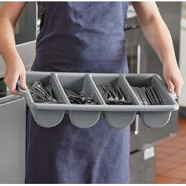 Soro Essentials- 4 Compartment Commercial Cutlery Box Bin Gray Color Polypropylene -Utensil Organizer Flatware Kitchen Cutlery Flatware Silverware Organizer for Home Kitchen Restaurants
