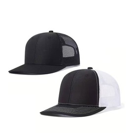 Qoyupuza 2-Pack Breathable Mesh Snapback Trucker Hats, Adjustable Baseball Caps for Men Women, Black & Black/White