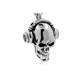 Fashion Jewelry Men BIKER SKULL HEAD FACE HEADPHONE Pendant On 22" 925 Sterling Silver Necklace