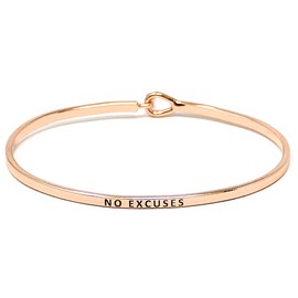 by you Inspirational Positive Message Engraved Thin Cuff Bangle Hook Bracelet (NO Excuses -Silver, Brass)