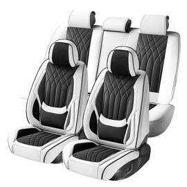 GEZHOUBA Black White Car Seat Covers Full Set, Full Coverage Luxury Leather Automotive Seat Covers Waterproof Car Seat Protector, Front & Rear Seats Cover Sets Universal Fit for Most Cars SUVs Trucks