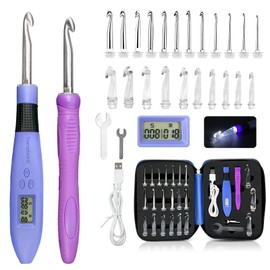 Crochet Hook with 22 Different Size, for Stitch & Row Counter, Light Up Interchangeable Crochet Needle, Ergonomic Crochet Hooks with 2 Levels Led