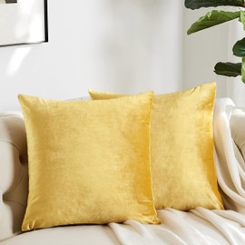 GIGIZAZA Decorative Throw Pillow Covers 20 x 20, Yellow Sofa Pillow Covers Velvet, Set of 4 Decor Square Cushion Covers