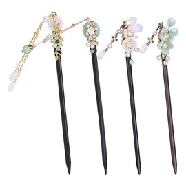 Wooden Hair Pins with Flower Traditional Chinese Hair Sticks Vintage Hemfu Pins Long Retro Hairpins Japanese Hair Pins with Tassel for Women and Girls 4 Pieces