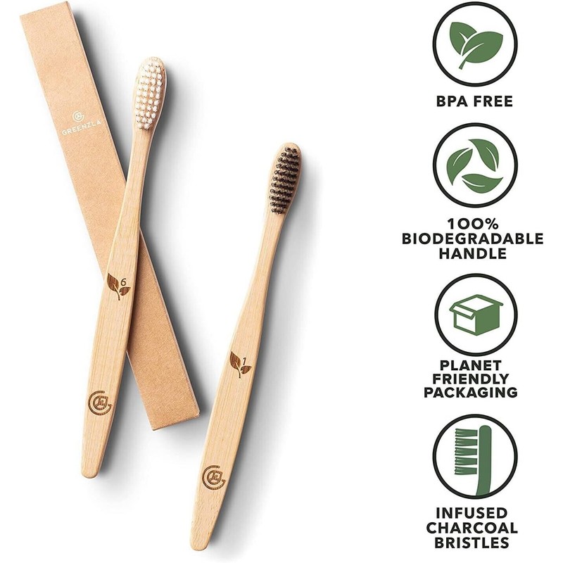 GREENZLA Bamboo Toothbrushes (12 Pack) | BPA Free Soft Bristles